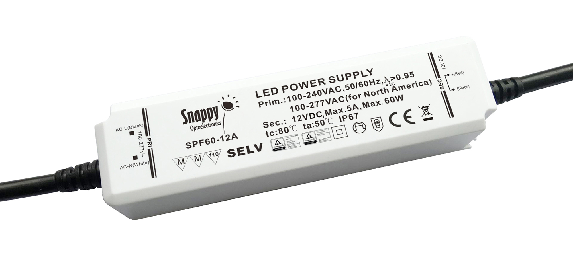 SPF60-12A  60W CV & CC Non-Dimmable LED Driver 12VDC IP65